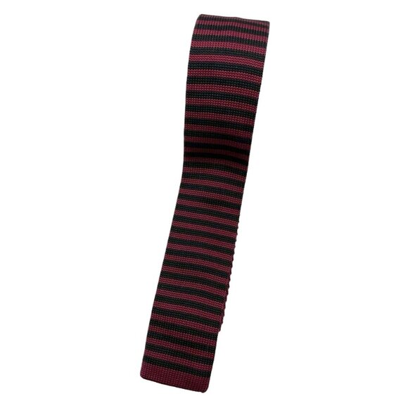 ALFANI Men's 100% Polyester Knit Necktie DESIGNER Tie Black Red Striped W:2" EUC